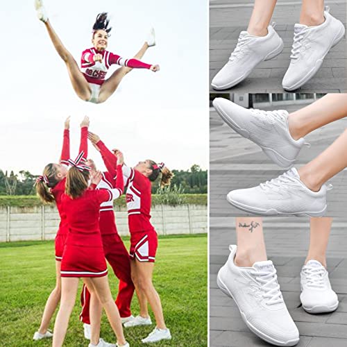 DADAWEN Adult & Youth White Cheerleading Dance Shoes Athletic Training Lightweight Competition Tennis Sneakers Cheer Shoes White US Size 7 M Big Kid