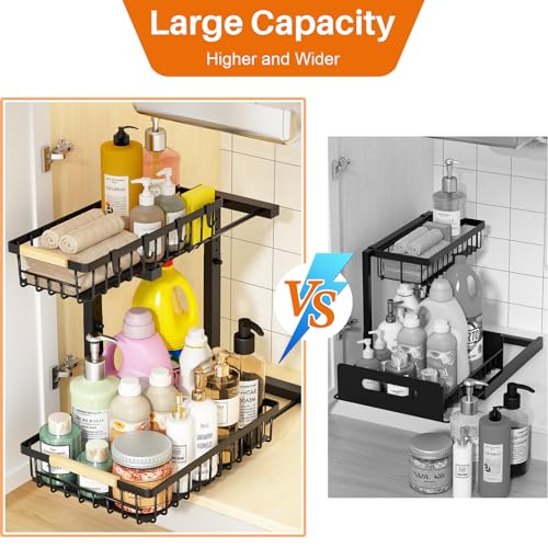 REALINN Under Sink Organizer, Height Adjustable Under Sink Organizers and Storage, 2 Tier Pull Out Drawer Cabinet Organizer for Kitchen Bathroom, 1 Pack