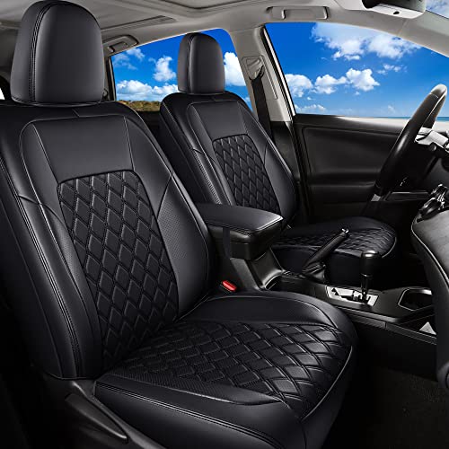 Huidasource Custom Fit RAV4 Front Car Seat Covers, Leather Seat Cushion Cover Accessories Fit for 2019-2024 Toyota Rav4 XLE LE XLE Premium Limited(Not for Hybrid/Adventure/TRD Off-Road/Prime, Black)