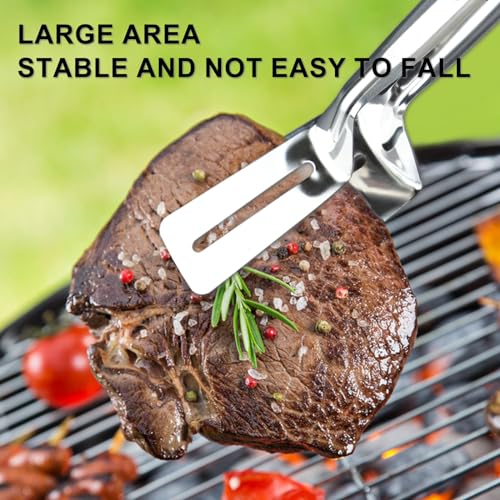 Double Spatula Flipper, Stainless Steel Double-Sided Shovel Clip, 10 Inch Grill Clamp Spatula Tongs for Beefsteak Bread Hamburger BBQ Meats Pizza Pies Bread Fish(2 Pack)