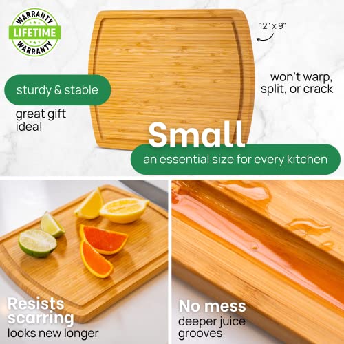 Greener Chef Safest No Glue Small Bamboo Cutting Board 12 Inch – Lifetime Replacements, Family-Friendly Organic Wood Cutting Boards for Kitchen - Wood Cutting Board and Chopping Board