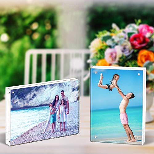 HELPLEX Acrylic Frame, 2 Pack 6x8 Acrylic Picture Frames, 24mm Thicker Frameless Clear Frame Double Sided Magnetic Frame, Free Standing Desktop Display Stand Acrylic Frames