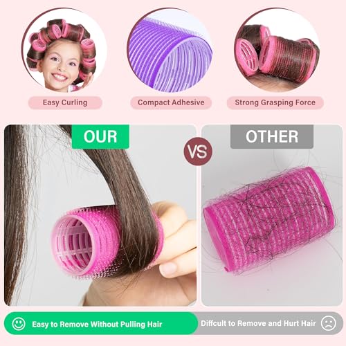 48 Pcs Self Grip Hair Rollers Set with 26 Rollers Hair Curlers & 20 Metal Clips, 3 Sizes Rollers for Blowout Look Long Medium Short Hair Volume, Jumbo Large Medium Hair Rollers DIY Hairstyles