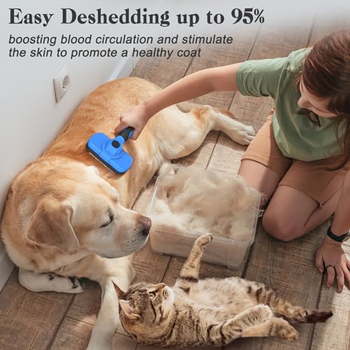 Swihauk Self Cleaning Slicker Brush for Dogs & Cats, Skin Friendly Grooming Cat Brush, Dog Brush for Shedding, Deshedding Brush, Hair Brush Puppy Brush for Haired Dogs, Pet Supplies Accessories, Blue