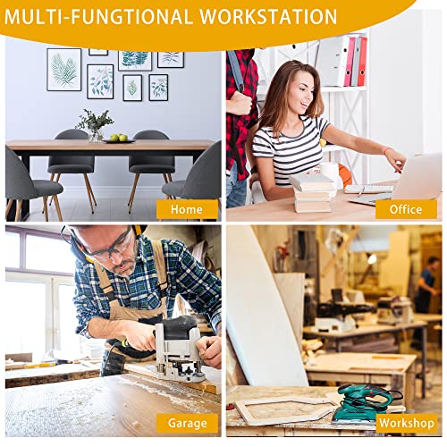 Betterhood 60" Adjustable Workbench for Garage, Rubber Wood Heavy Duty Workstation with Power Outlets & Wheels, 2000 LBS Load Capacity Hardwood Worktable for Workshop, Garage, Office, Home, Commercial