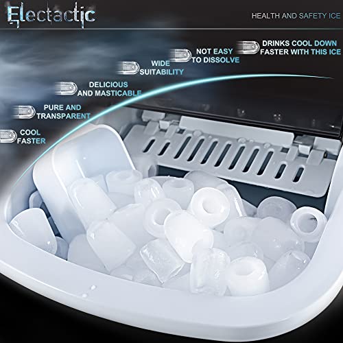 Electactic Ice Maker Countertop, Efficient Easy Carry Ice Machine, Self-Cleaning Ice Maker with Ice Scoop & Basket, 9pcs/ 8mins 26.6Lbs Per Day for Home/Office/Kitchen,Black