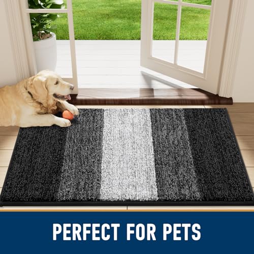 Smiry Dog Door Mat for Muddy Paws, Absorbs Moisture and Dirt, Low-Profile Entryway Mat with Non-Slip Backing, Mud Mat for Dogs, Entry Indoor Doormat for Inside Floor (24x16 Inches, Black)