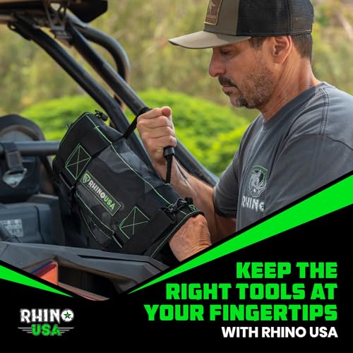 Rhino USA Tool Bag Roll - Heavy Duty Canvas Organizer Pouch for Tools - Ultimate Travel Tool Storage Kit for UTV, Car, Truck, 4x4 Offroad - Upgraded with Labeled & Removable Pouches - Secured for Life