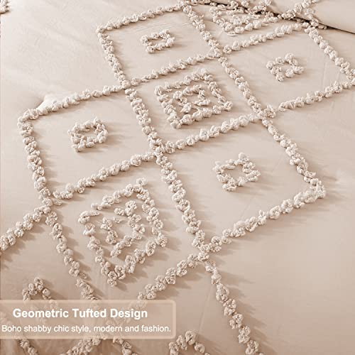 PERFEMET Beige Cream Tufted Comforter Set Full Size, Geometric Tufts Full Size Bedding Sets, Farmhouse Boho Chic Bed Comforter Set (Beige, Full)