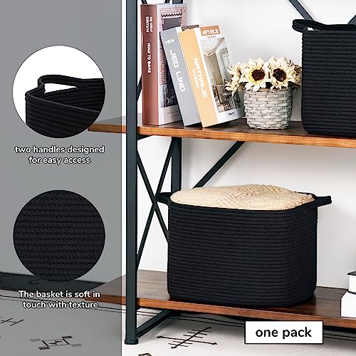 INDRESSME Black Shoe Basket for Entryway, Rope Basket for Clothes, Towels, Small Laundry Basket, Shelf Basket for Bathroom, 13 x 10 x 9 inches