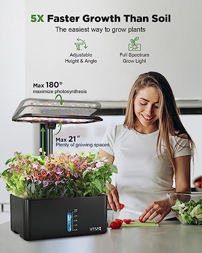 URUQ Hydroponics Growing System Garden: 8 Pods Indoor Herb Garden with Grow Light Plants Germination Kit Quiet Automatic Hydroponic Height Adjustable - Gardening Gifts for Women Kitchen Black