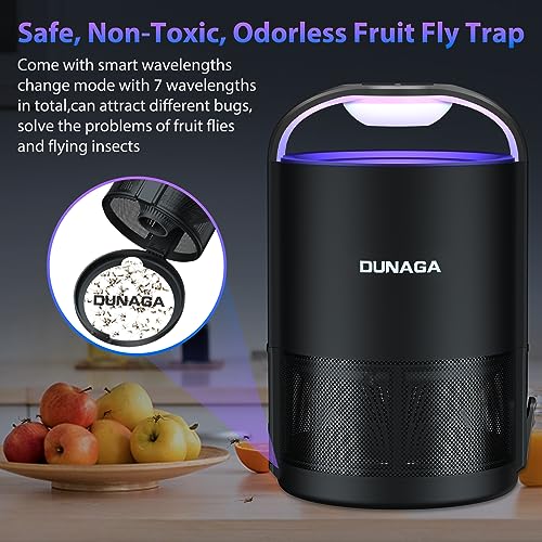 DUNAGA Fly Traps Indoor, Fruit Fly Trap Indoor, Gnat Traps, Bug Zapper Indoor, Automatic Insect Traps with 10 Sticky Glue Boards Auto Black