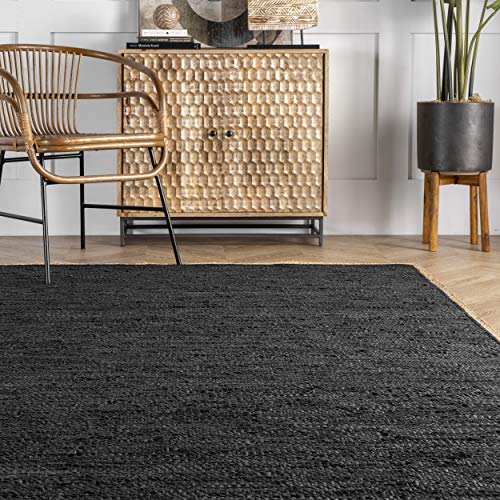 nuLOOM Sabby Hand Woven Leather Flatweave Runner Rug, 2' x 6', Black