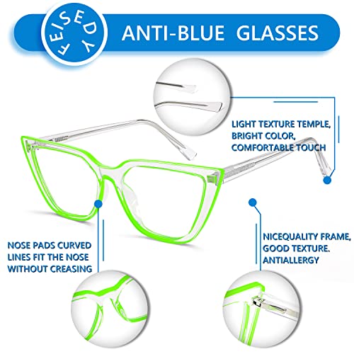 FEISEDY Women Cat Eye Blue Light Blocking Glasse Frame Fake Nerd Clear Square Computer Eyewear Anti Eyestrain B2353