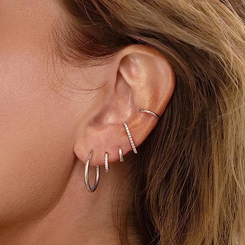 Dainty Silver Stud Earrings Set For Women Non Tarnish Sterling Silver Earrings Hoops Huggie Earrings For women Silver Hoop Earrings Double Piercing Earrings For Two Holes Set
