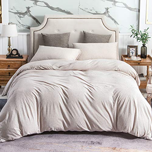 PURE ERA Jersey Knit Duvet Cover Set 100% T-Shirt Cotton Super Soft Comfy 2pc Bedding Set with Zipper Closure (Solid Creamy White, Twin)