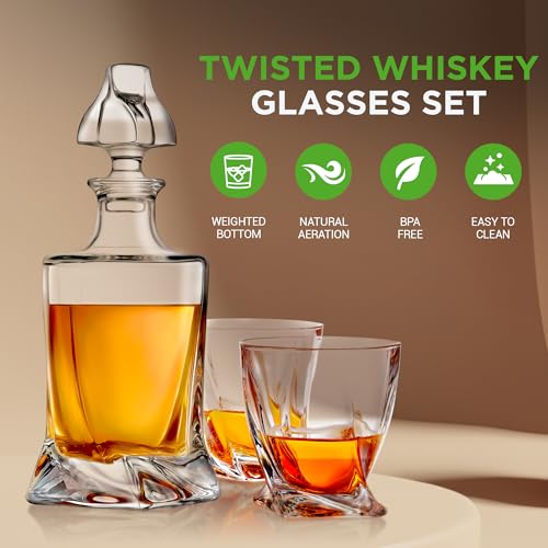NutriChefKitchen Home Bar Whiskey Decanter,Whiskey Glass Decanter Aerator Set with Four 750ml Whiskey Glasses,Elegant Home Bar,Tabletop Accent Decoration,Separates Sediment Effectively Before Pouring
