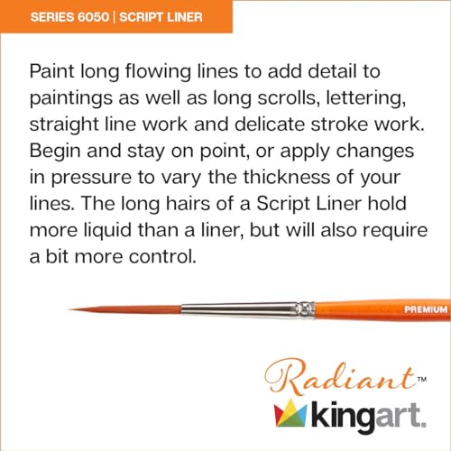 KINGART Premium Radiant 6050-1 SCRIPT LINER Series Artist Brush, Synthetic Taklon Hair, Short Handle, for Acrylic, Oil and Watercolor Painting, Size 1