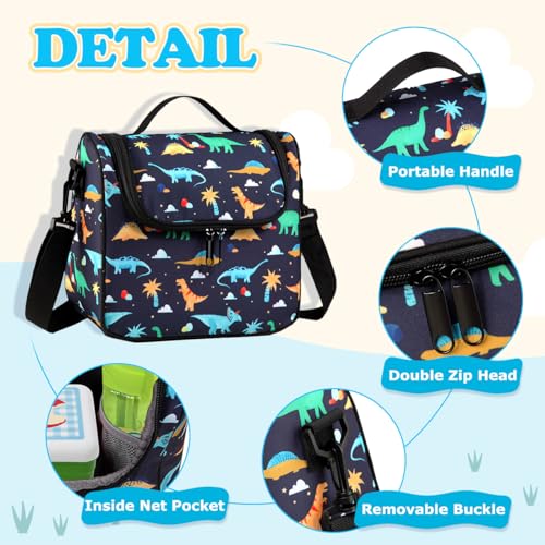 Chase Chic Insulated Lunch Bag for Boys, Dinosaur Pattern, Polyester Material, 4.7L Capacity, 10.4" x 10" x 2.7"