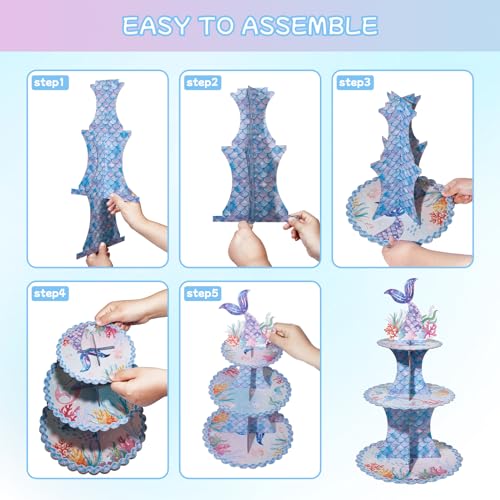 3 Tier Mermaid Cupcake Stand Birthday Party Decorations Under The Sea Mermaid Theme Baby Shower Birthday Favors Mermaids Baby Shower Cake Holder for Girls