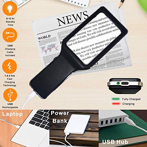MagniPros 6X Rechargeable Magnifying Glass with 3 Color Light Modes & Anti-Glare Lens - Relieve Eye Strain | Perfect for Low Vision Seniors, Macular Degeneration & Fine Print
