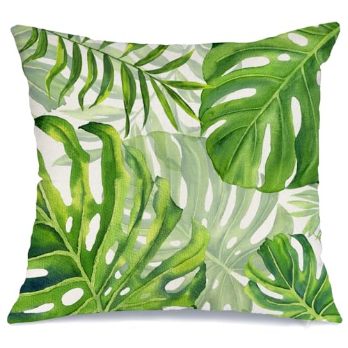 AACORS Summer Pillow Cover 12x20 Inch Palm Tree Decor Tropical Green Leaf Farmhouse Seasonal Decorative Pillow Case for Home Sofa Couch（Green） AA536-12