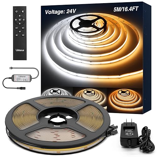 Ustarus White LED Strip Lights Dimmable 26ft 24V 3000K-6500K LED Tape Rope Light with Remote Flexible 2835 LED Ribbon for Kitchen Under Cabinet Bedroom Mirror Indoor Home Daylight Warm White