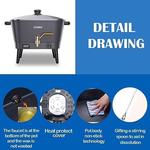 VOISEN Wax Melter for Candle Making, Electric Non-Stick Wax Melter Holds 8Qts of Wax,Soy Wax for or Soap Business Candle Making with Heat Resistant Handle & Brass Spout,Temp Control (Black)