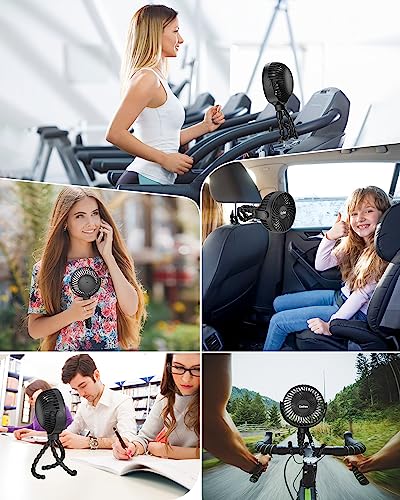 Coohea Stroller Fan Battery Operated Portable Fan USB Rechargeable Small Fan with Flexible Tripod Cooling Fan Clip on for Baby Stroller Car Seat Bike Golf Cart Beach Trip Outdoor, 3 Speeds Wind, Black