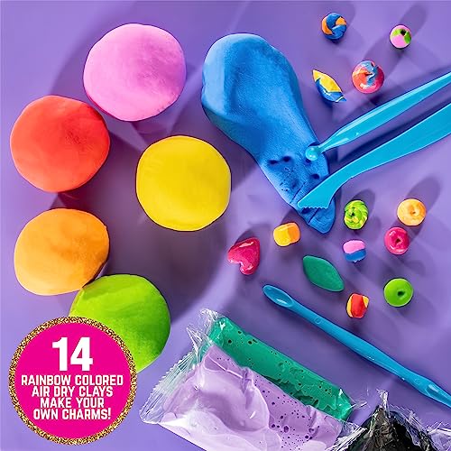 GirlZone Unicorn Charms and Clay Bracelet Kit, Bracelet Making Kit for Girls with Unicorn Charms, Air Dry Clay, Gift Idea & Charm Bracelet Making Kit
