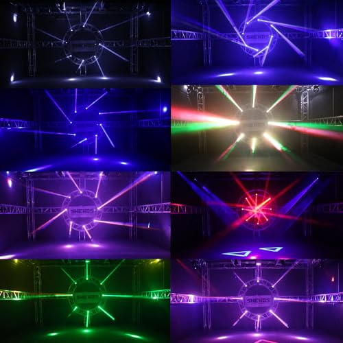 SHEHDS 10W Moving Head Lights, RGBW 4in1, Beam/Strobe Mini Stage Lights Professional, 11/13 DMX Channels, Sound Activated for Disco Club Party Dance Wedding Bar - 2 Pack