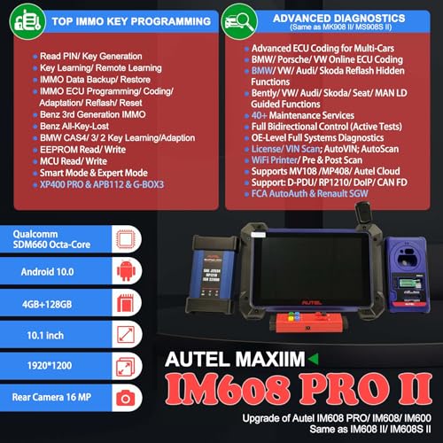 Autel IM608 PRO II Diagnostic Tool, Same as IM608S II/ IM608 II, with XP400PRO/ G-BOX3/ APB112, Bidirectional Scan Tool, ECU Coding, AutoScan2.0, 40+ Services