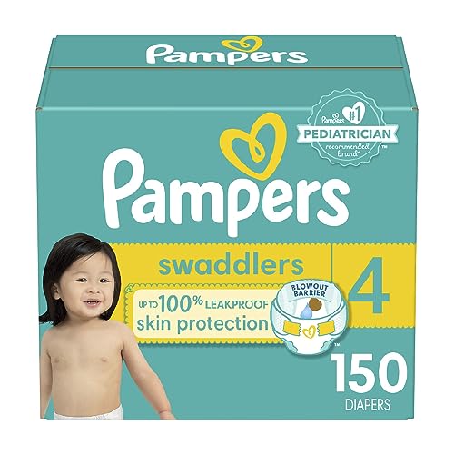 Pampers Swaddlers Diapers - Size 4, One Month Supply (150 Count), Ultra Soft Disposable Baby Diapers