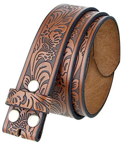 B6670-N Vintage Butterfly Embossed Genuine Leather Full Grain Casual Belt Strap 1-1/2"(38mm) Wide (Brown, 32)
