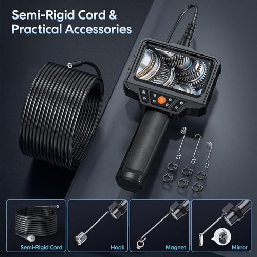 Endoscope Camera with Light, SKYEAR Handheld Borescope 4.3'' HD 1080P with 8 Adjust LED Lights, Inspection Camera with 16.4ft Semi-Rigid Cable, IP67 Waterproof Scope Camera for Swer, Gadgets for Men