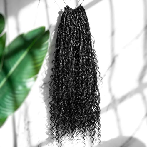 ARUKIHAIR Crochet Dreadlocks Braiding Hair With Human Hair Curls Pre Looped Boho Goddess Locs Crochet Hair Dreadlocks Curly Full Ends Hair Extensions For Black Women Natural Color 18 Inch 24 Locs