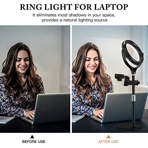 Zoom Light for Computer, Adjustable Desk Ring Light for Video Calls, Circle Light with Stand and Phone Holder, Video Conference Light for Laptop Virtual Meeting, Video Recording, Live Stream, Podcast