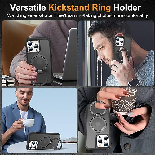 STERKER Magnetic Stand Ring Compatible with iPhone 13 Pro Max Case [Military Grade Drop Protection][Compatible with Mag-Safe] Kickstand Slim Matte Case for iPhone 13 Pro Max Phone 6.7", Black