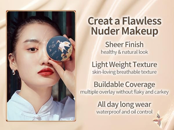 CATKIN Panda Land Full Coverage Cushion Fondation, Breathable Hydrating Nourishing Poreless Face Makeup Save for Sensitive Skin,Sheer Finish (C03 Medium Beige)