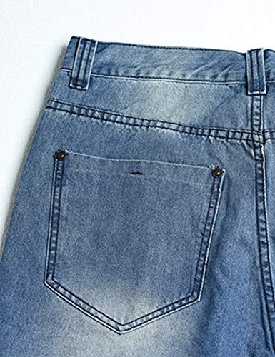 Yeokou Men's Loose Hip Hop Cropped Jeans Work Denim Shorts with Cargo Pockets (30, Light Blue)