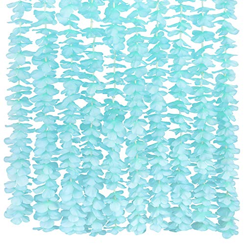GPARK 10 Pack 6.5 Feet / 78 inch Wisteria Artificial Fake Hanging Flowers Silk Vine Ratta Plants Leaf Garland for Home Wedding Party Garden Outdoor Greenery Wall Decoration Blue