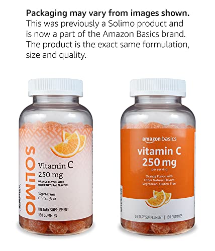 Amazon Basics Vitamin C 250 mg Gummy, Orange, 150 Gummies (2 per Serving), Immune Health (Previously Solimo)