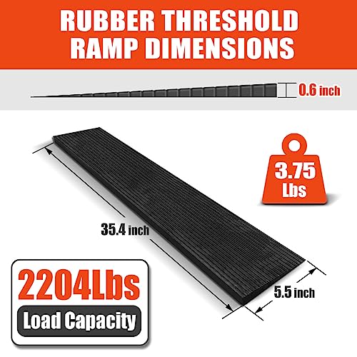 Linkloos 0.8" Rise Rubber Threshold Ramp Doorway, Recycled Solid Rubber Wheelchair Ramp with 2204 Lbs Load Capacity, Temporary Driveway Curb Ramps for Handicap, Door, Scooters (35.4" Lx 5.9" W)