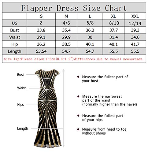 Women 1920S Gatsby Sequin Mermaid Formal Evening Dress with 20s Accessories Costume (M, Style 4 Black Gold)