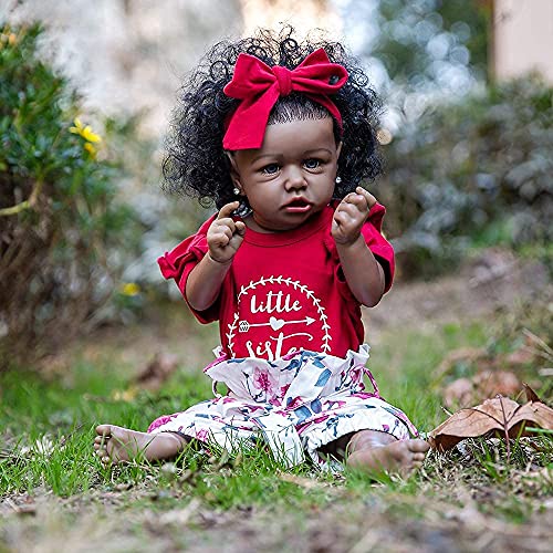 HOOMAI Reborn Baby Black Dolls African American Lifelike Silicone Doll Realistic 22.8 Inch with Cloth Body Birthday Gift Set for Ages 3+