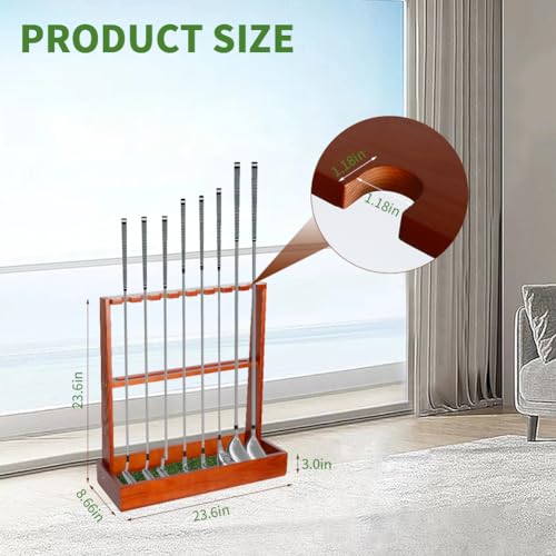 Derkerry Large Golf Club Rack Stand: Wooden Golf Clubs Holder Organizer with Grass Mat for 8 Golf Clubs & 12 Golf Balls - Golf Club Stand Racks for Garage Home Indoor (Black)