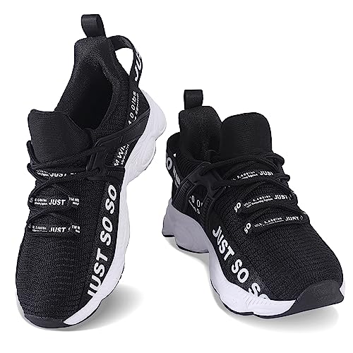 COKAFIL Boys Girls Running Shoes Tennis Lightweight Sneakers for Little Kids/Big Kids, Black, 5 Y/36 EU