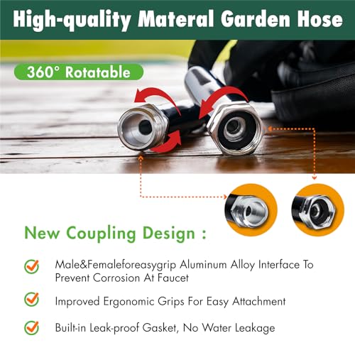 Garden Hose 50FT Water Hoses with 10 Function Hose Nozzle, Lightweight Kink-Free Flexible Garden Hoses, Extra Strength Fabric Yard Hose for Garden Car Wash, Watering