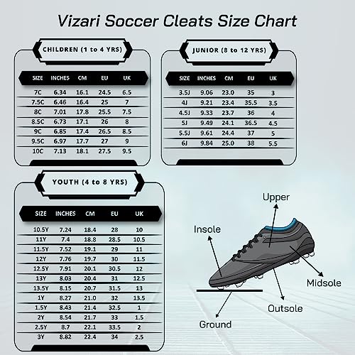 Vizari Catalina Firm Ground Soccer Shoes for Kids | Durable Football Shoes for Boys & Girls | Lightweight, Wide & Comfortable Soccer Cleats with Padded Heel, & Rubber Outsole for Outdoor Play