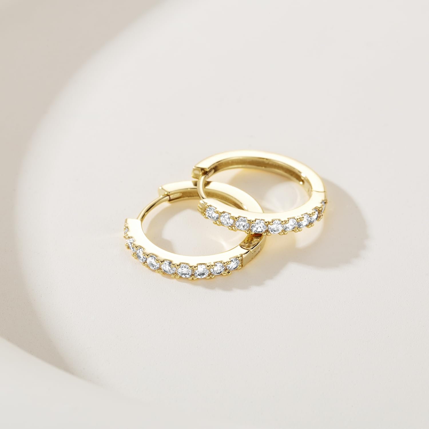 NEARLAND 14K Gold Huggie Hoop Earrings for Women 14K Gold Earrings Small Gold Hoop Earrings Gold Diamond Hoop Earrings for Women with Round Cubic Zirconia,12mm 14mm 16mm (16mm)